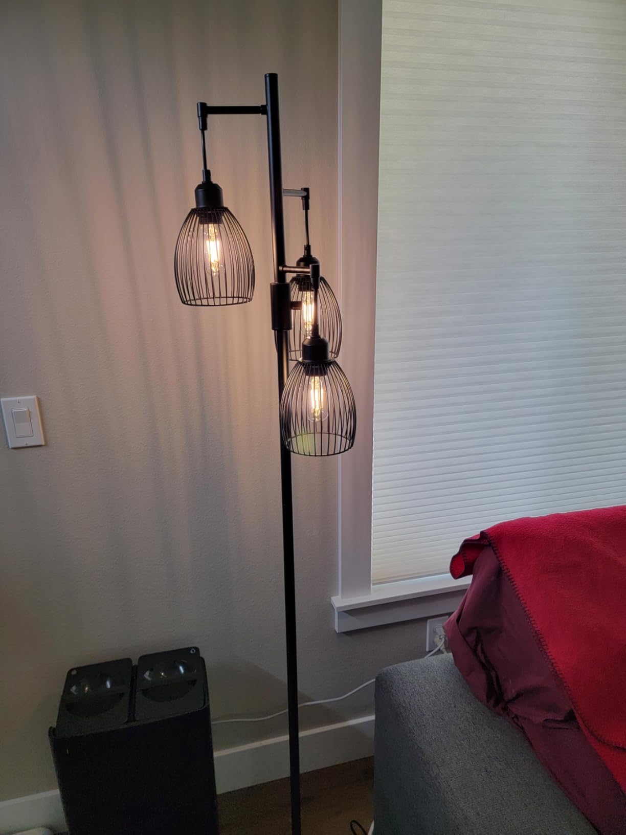 Dimmable Floor Lamp, 3 x 800LM LED Edison Bulbs Included, Farmhouse Industrial Floor Lamp Standing Tree Lamp with Elegant Teardrop Cage Tall Lamps for Living Room Bedroom Office Dining Room-Black customer photo 1