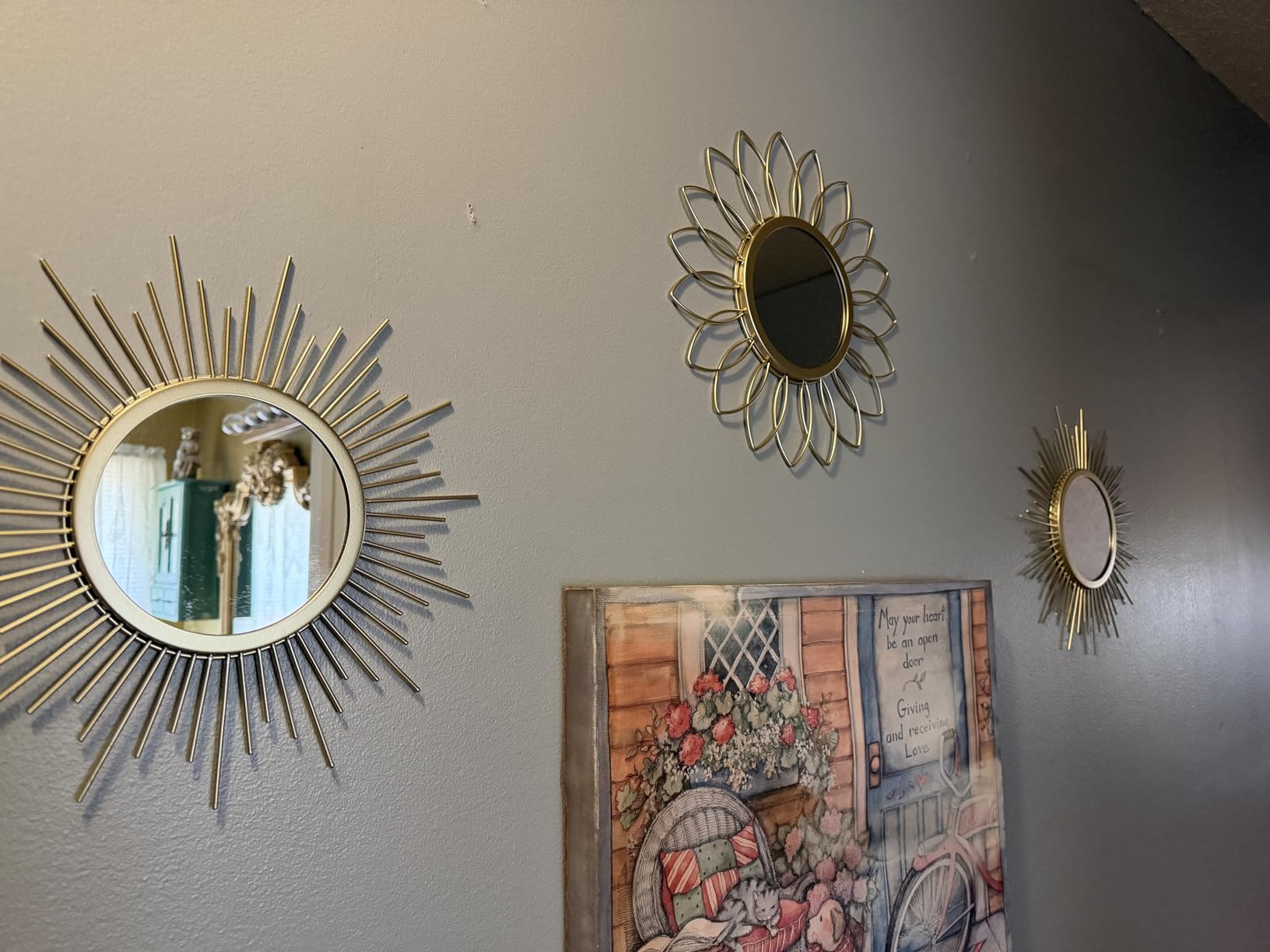 3 Pack Metal Mirrors for Wall Gold Sunburst Wall Mirror Home Decor Accent customer photo 1