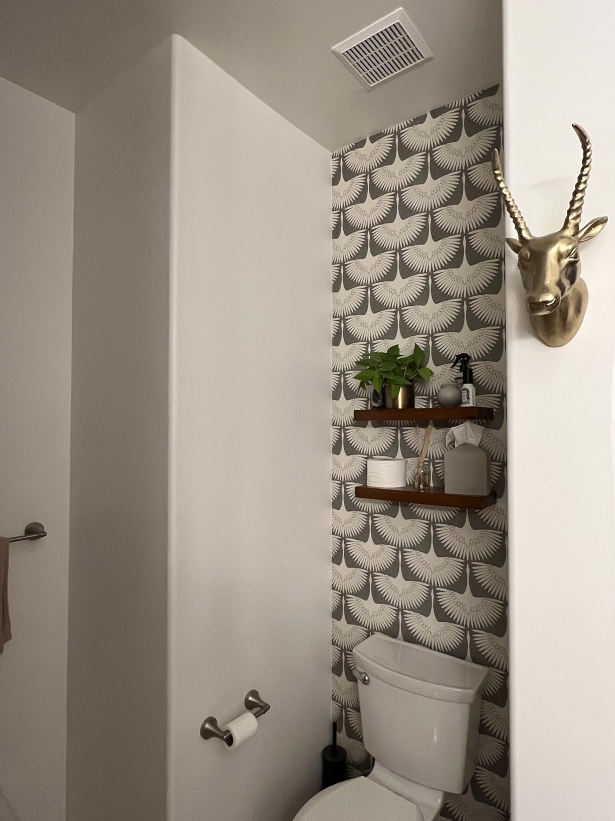 Tempaper x Genevieve Gorder Storm Gray Feather Flock Removable Peel and Stick Wallpaper, 20.5 in X 16.5 ft, Made in the USA customer photo 2