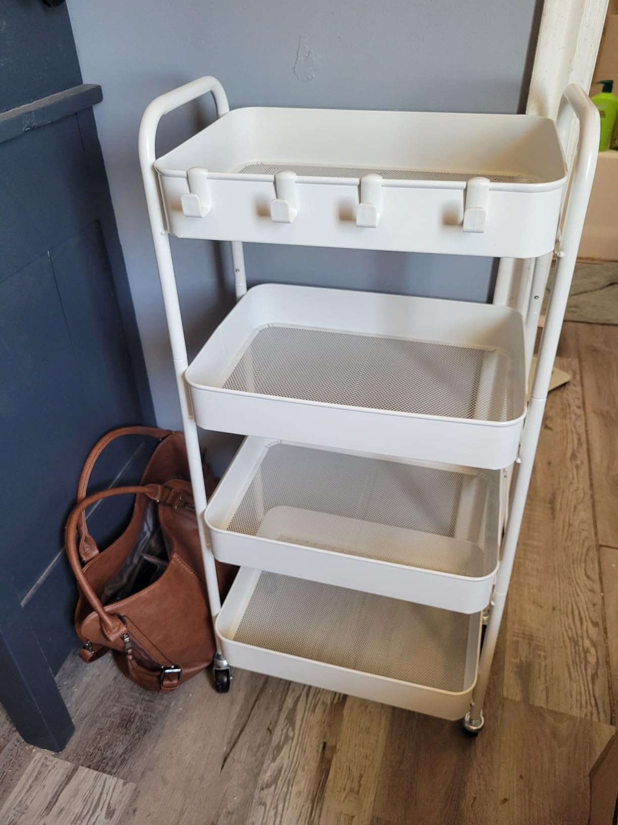 TOOLF 3 Tier Metal Rolling Cart, Utility Storage Cart with Wheels, White customer photo 2