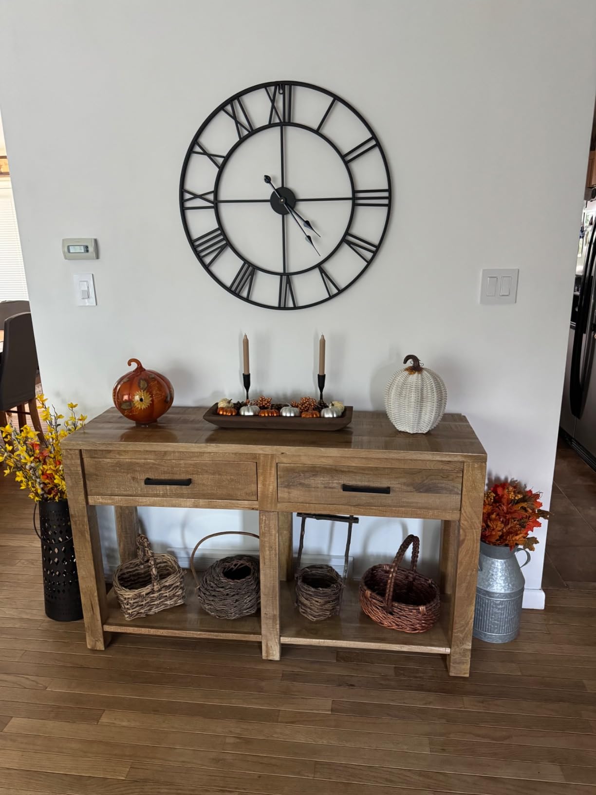 Antique Tower 30 inch Large Roman Numeral Wall Clock, Indoor Outdoor Patio Waterproof Oversized Decorative Contemporary Clock, Antique Black Metal Wall Clock Battery Operated Retro Art Hanging Clock,3 customer photo 1