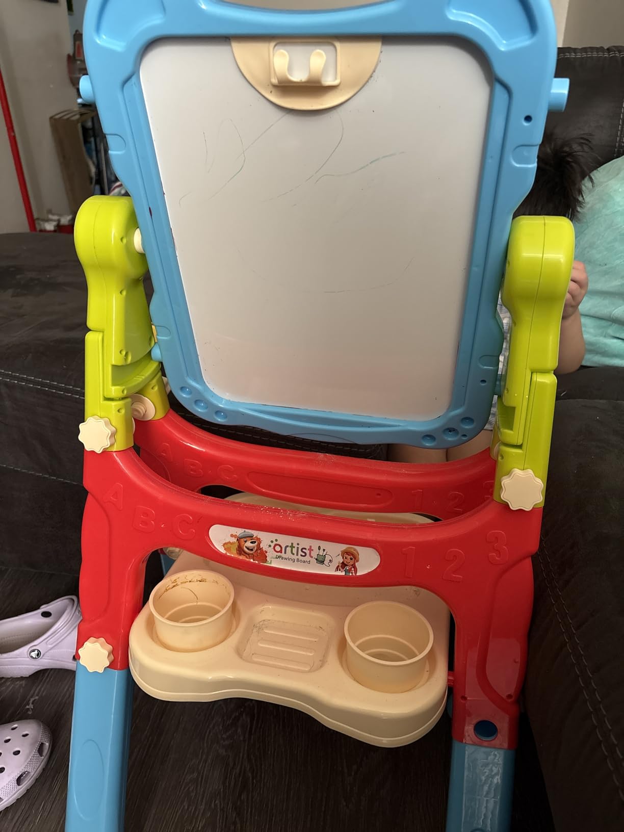 Mojitodon Easel for Kids,Rotatable Double Sided Adjustable Standing Art Easel with Painting Accessories for Toddlers Boys and Girls-Blue customer photo 2