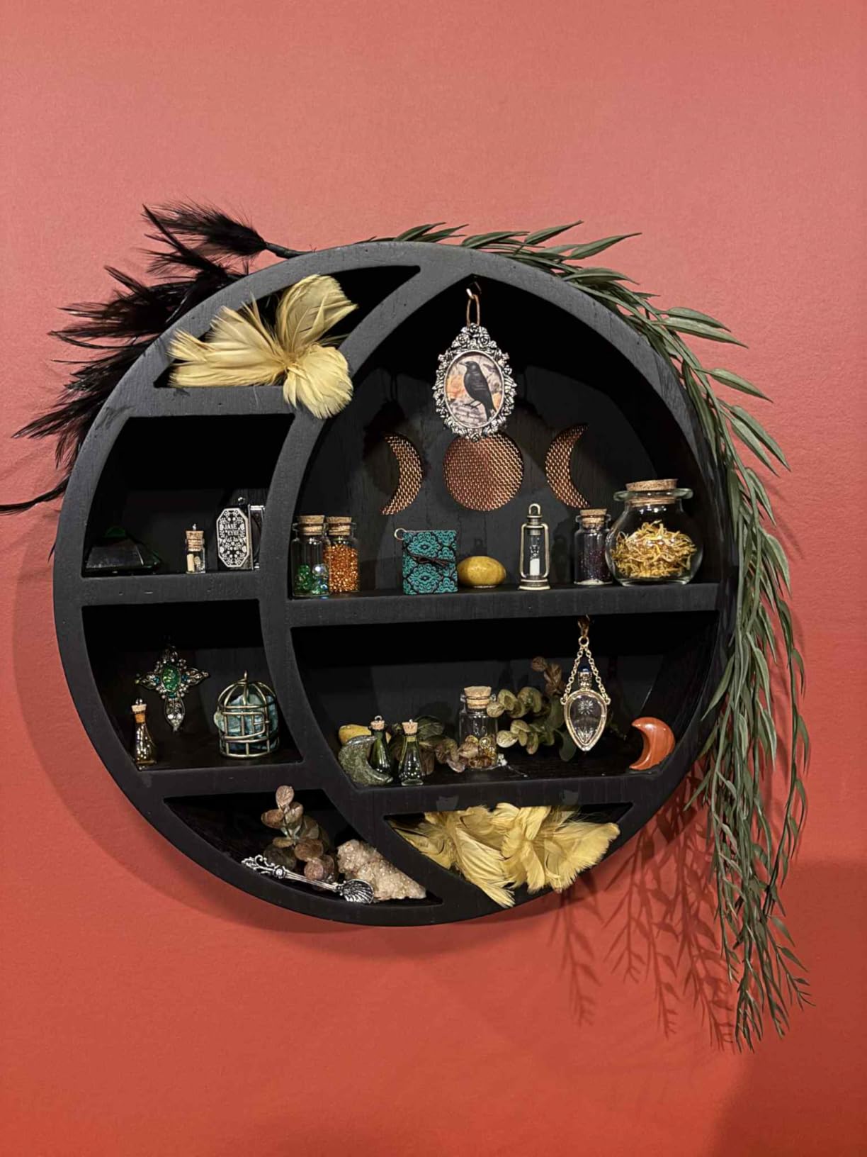 Ella & Emma Wooden Moon Shelf for Crystals - Crescent Moon Crystal Shelf, Storage & Wall Hanging Shelves for Bedroom Aesthetic, Moon Phase Wall Decor & Crystal Display Shelf, Pinewood, Black customer photo 2
