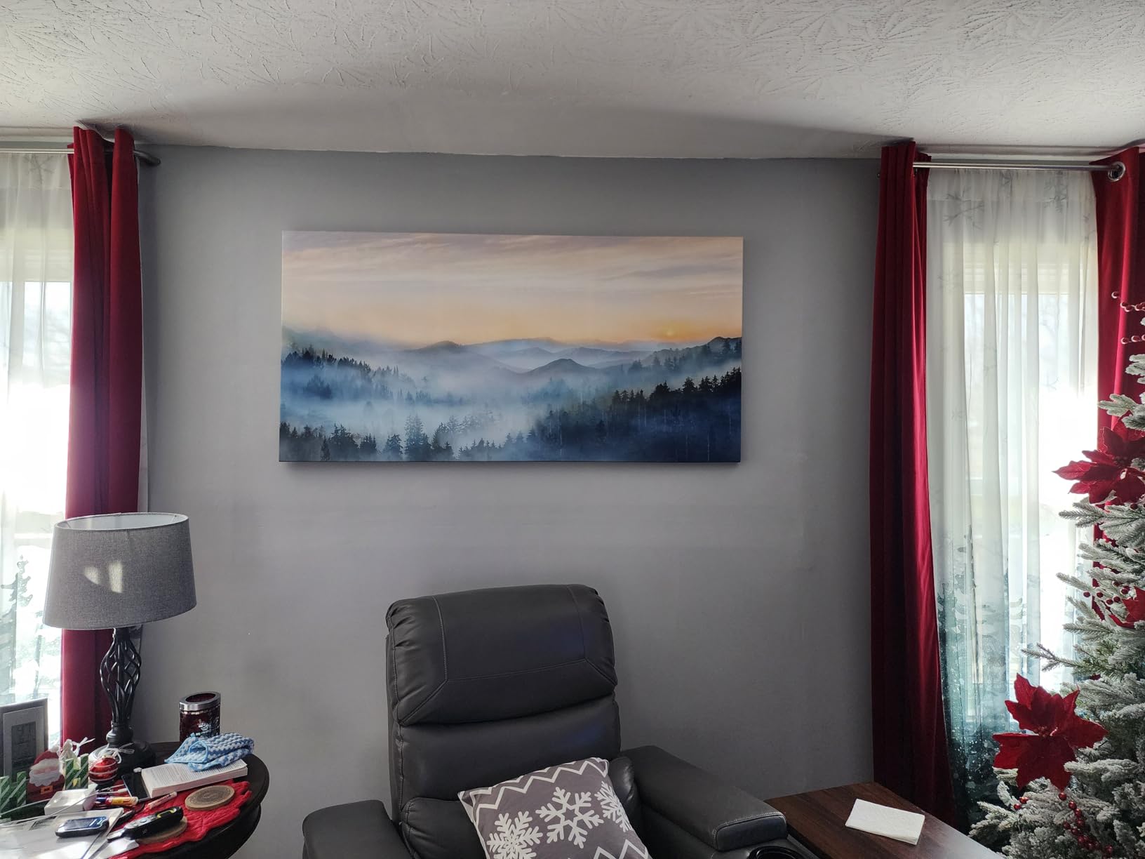 Wall Decor for Bedroom 3 Panel Sunrise Misty Forest Print Picture Paintings Wall Art for Living Room Bathroom Framed Canvas Artwork Modern Room Wall Decorations Size 12x16 x 3 Piece Ready to Hang customer photo 2