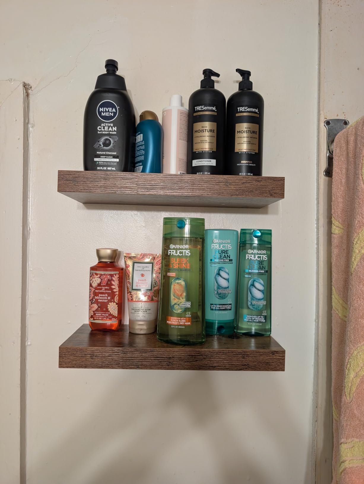 QEEIG Bathroom Floating Shelves for Wall (Brown, Set of 2, 15.7