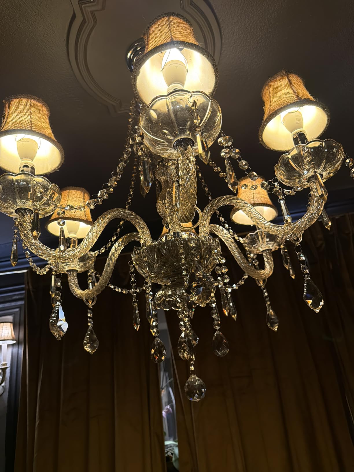 Crystal Chandeliers for Dining Room, 6-Lights Classic Cognac Pendant Light K9 Vintage Chandelier for Bedroom, Candle Ceiling Light Fixture Cognac Chandelier for Living Room Wedding Decor customer photo 1