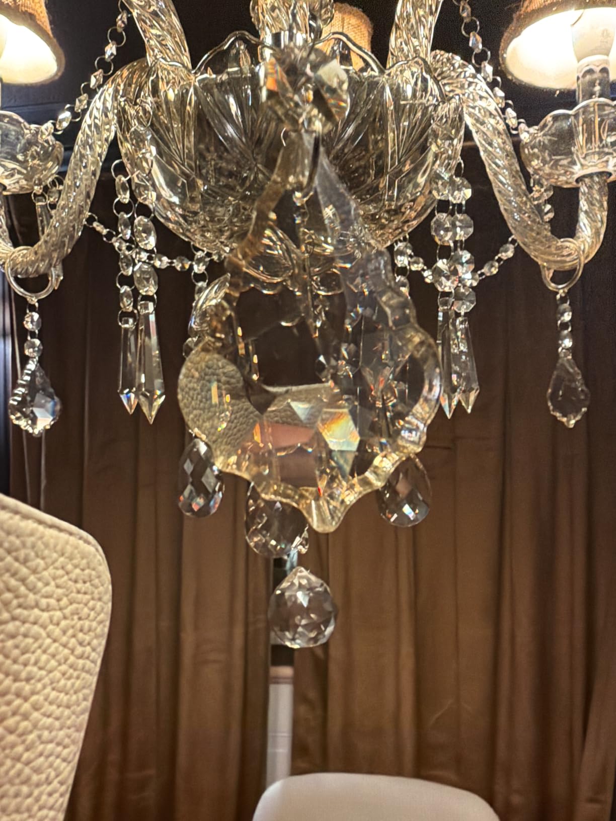 Crystal Chandeliers for Dining Room, 6-Lights Classic Cognac Pendant Light K9 Vintage Chandelier for Bedroom, Candle Ceiling Light Fixture Cognac Chandelier for Living Room Wedding Decor customer photo 2