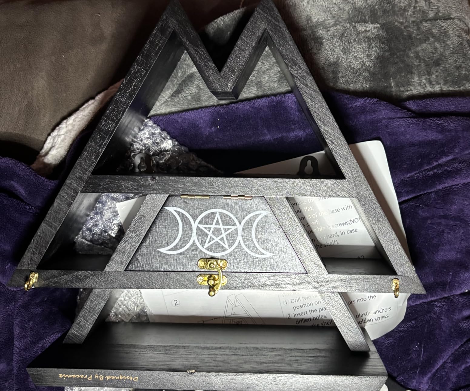 Pracaniz Crystal Shelf with Flap Drawer&Hooks for Wall&Desktop, Crystal Holder as Witchy Room Decor,Moon Phase Triangle Shelf,Witchy Decor&Moon Decor for Bedroom. customer photo 2