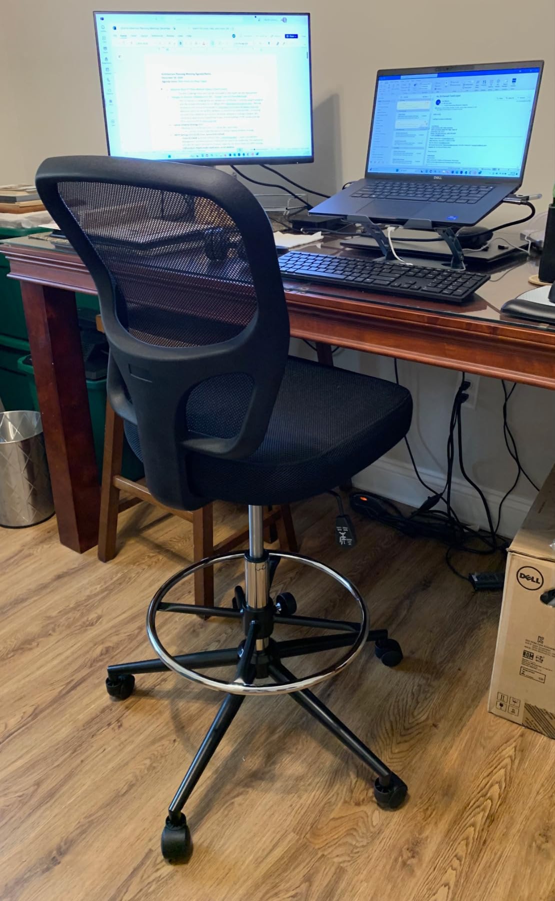 Armless Drafting Chair Tall Office Chair Adjustable Height High Back Ergonomic Desk Chair Drafting Stool Rolling Bar Stools Chairs with Footrest and Wheels customer photo 1
