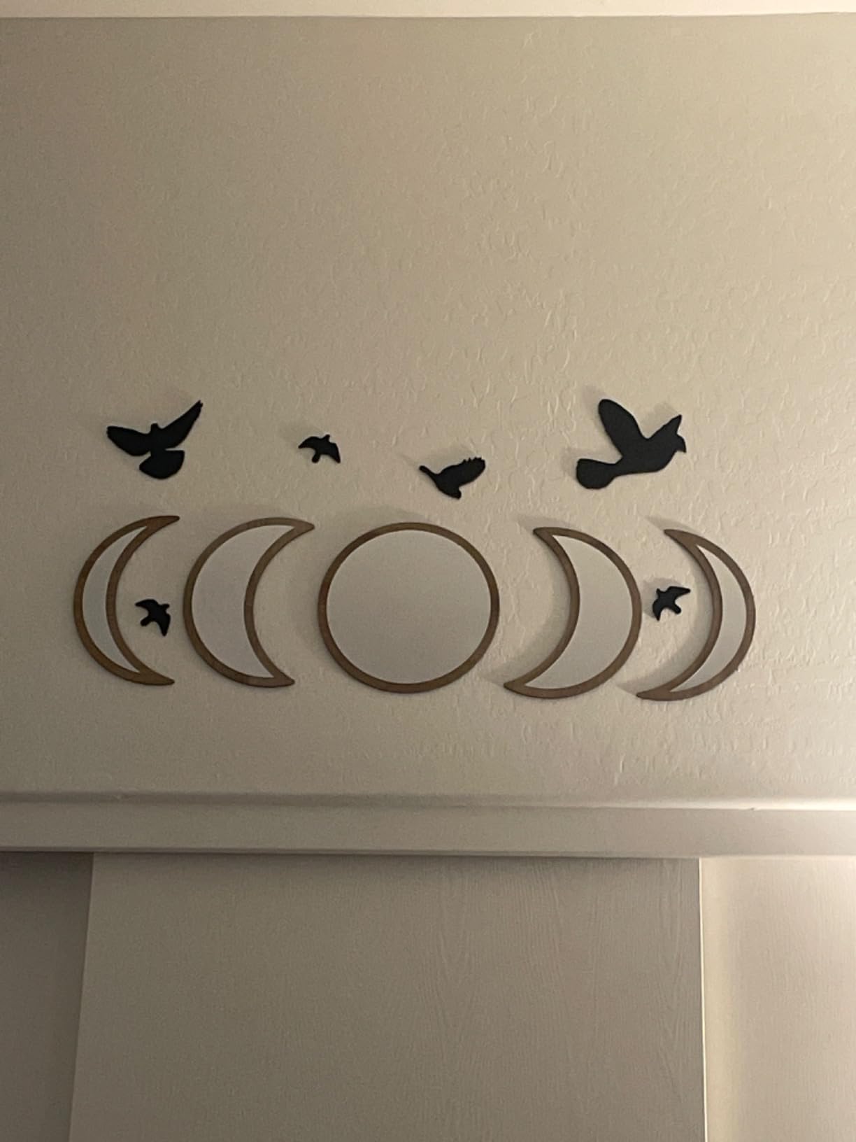 NESHE Moon Phase Mirror Wall Decor Set with Birds | Gothic Witchy Boho Wall Mirror Decor | Scandinavian Aesthetic Home Decor for Bedroom Living Room (Black) customer photo 2