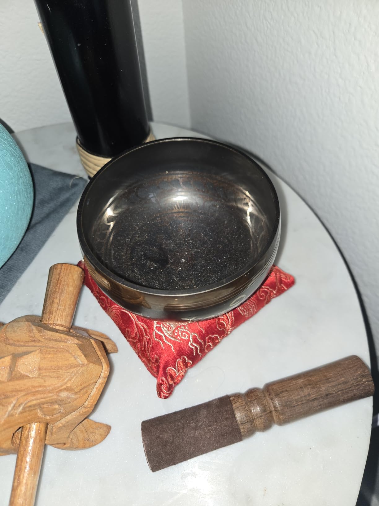 Premium Tibetan Singing Bowl Set – Handmade in Nepal Sound & Meditation Bowl – Spiritual Decor for Yoga, Wellness Spaces & Relaxation by Himalayan Bazaar (Brown & Red) customer photo 2
