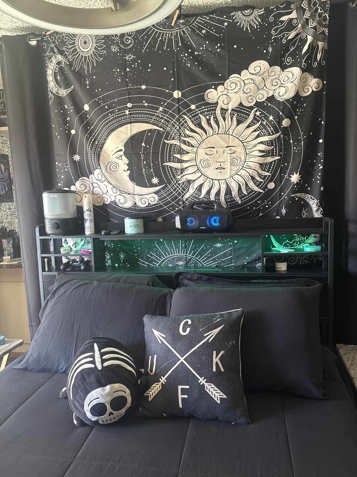 Wonrizon Sun and Moon Tapestry, Aesthetic Black Dark Spiritual Tapestries Mystic Burning Sun with Clouds Star Wall Hanging decor for Bedroom (51.2