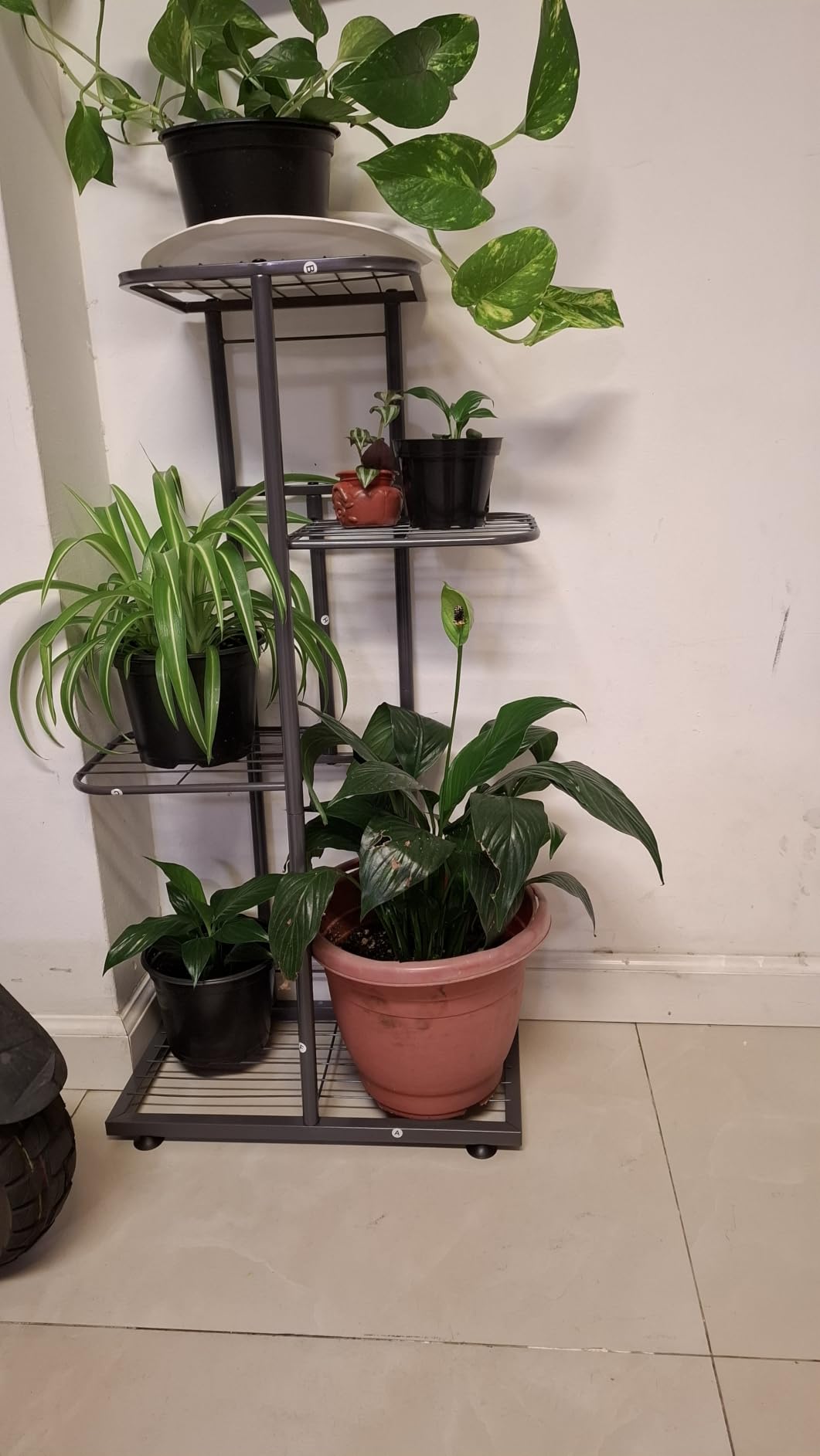 LINZINAR 4 Tier Plant Stand Indoor Outdoor Metal Flower Pot Display Shelf customer photo 2