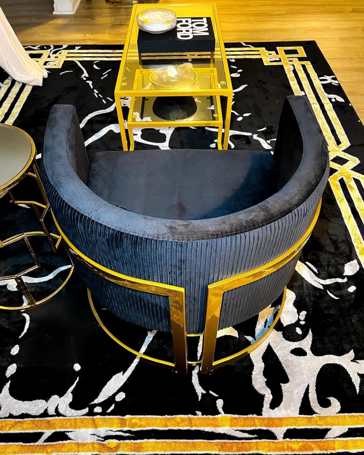 Velvet Barrel Accent Chair Lake Blue with Gold Legs customer photo 2