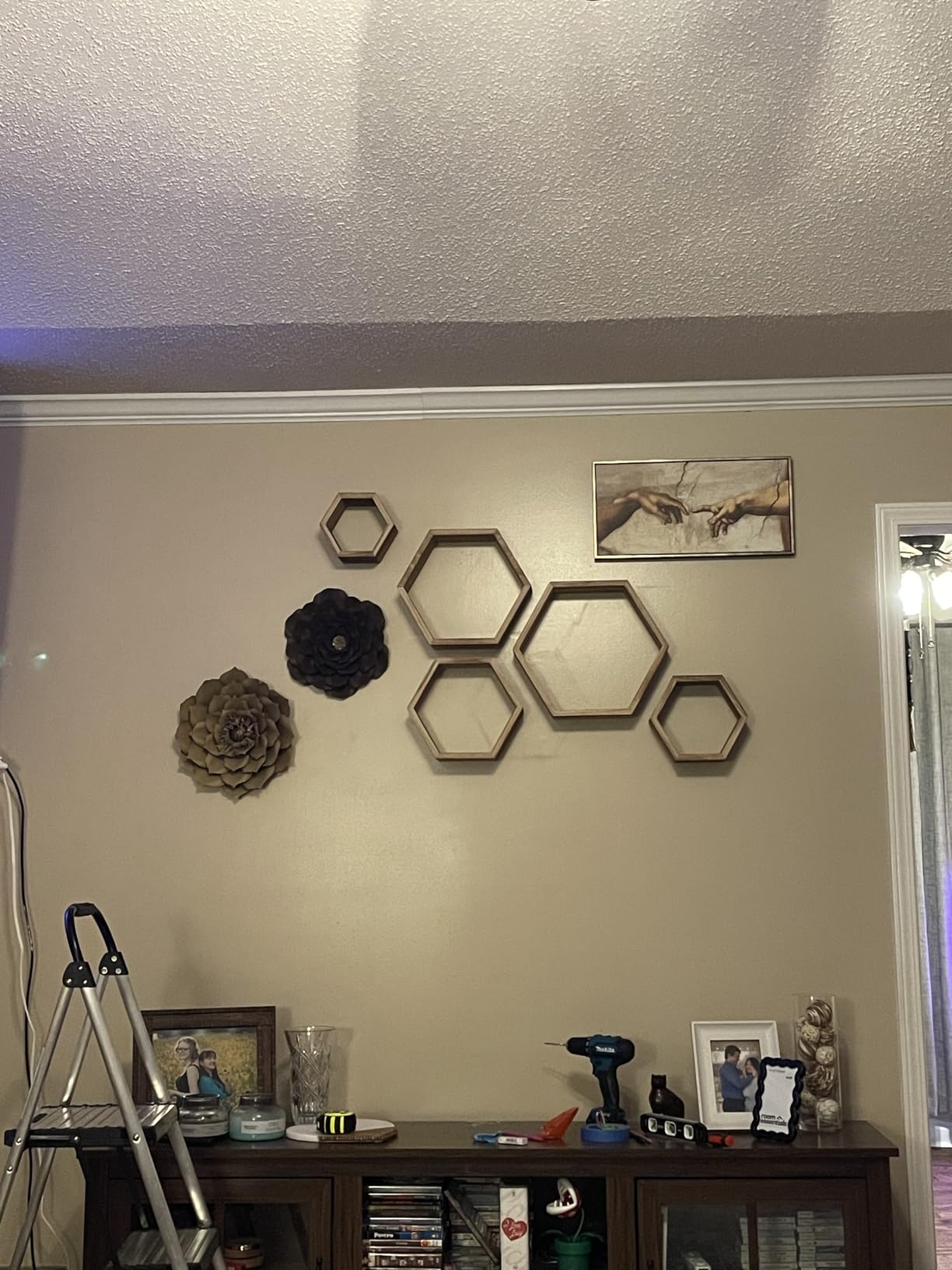 Hexagon Shelves,Floating Wall Shelf,Honeycomb Octagon Cube Shelves Wood customer photo 1