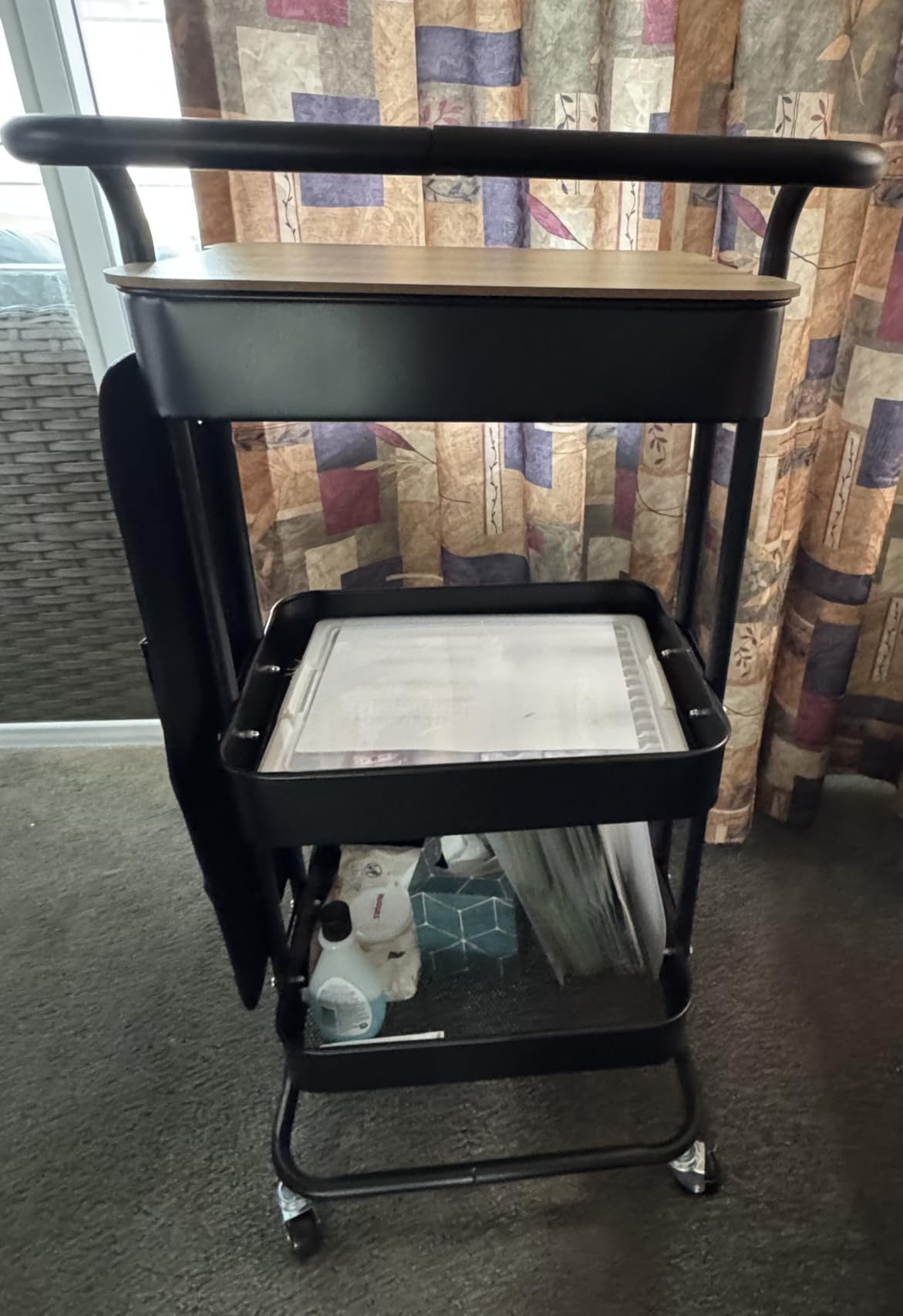 DTK 3 Tier Metal Utility Rolling Cart with Table Top and Side Bags, Tray Storage Organizer Wheels, Art Craft 4 Hooks for Kitchen Bathroom Office Living Room (Black) customer photo 1