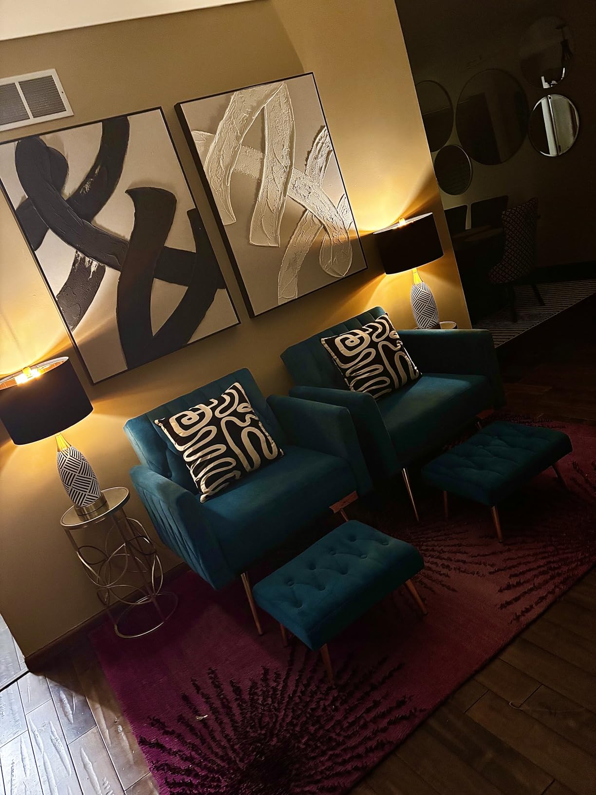 Velvet Accent Chair w/Ottoman & Adjustable Backrest, Blue customer photo 2
