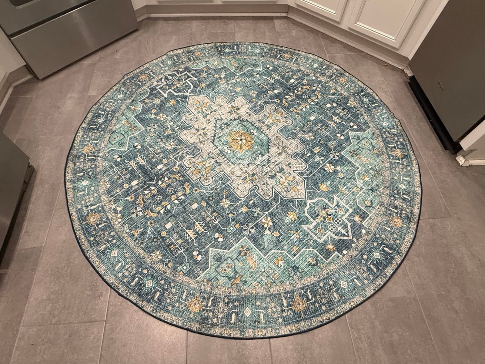 Moynesa Ultra-Thin Washable Vintage Area Rug - 5x7 Large Bedroom Boho Non-Slip Non-Shedding Living Room Mat Oriental Medallion Floor Carpet for Kids Nursery Room Office, Pink/Teal/Multi customer photo 2