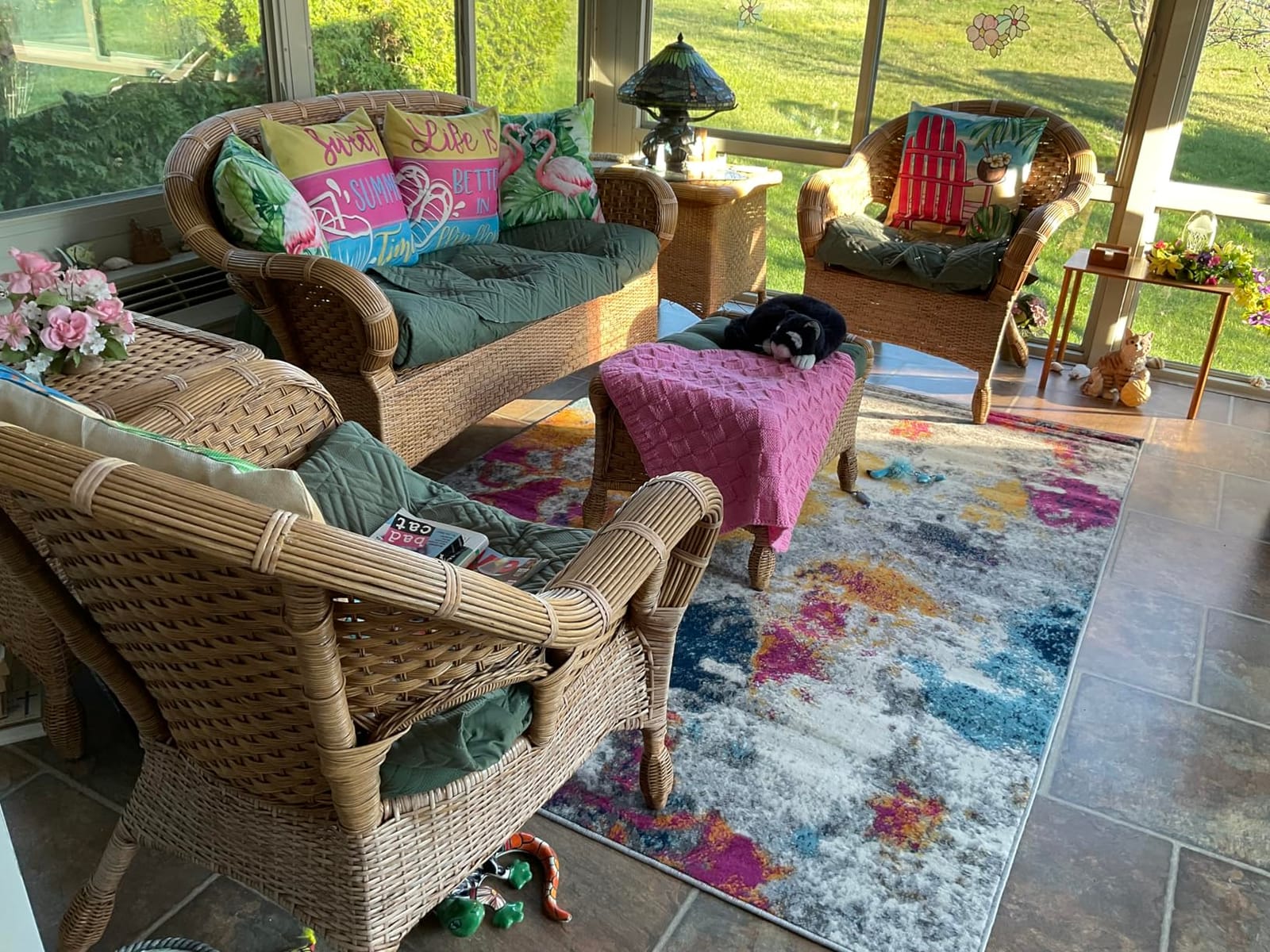 Rugshop Watercolor Distressed Abstract Living Room Area Rug Multi 6'6