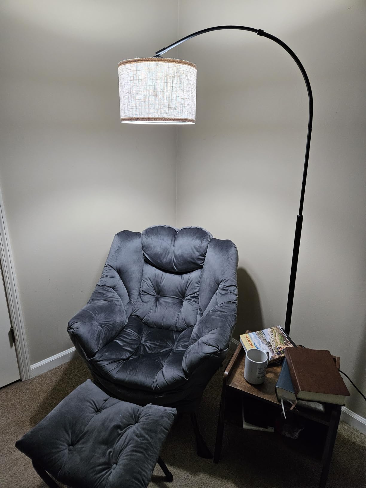 Seaside village Arc Floor Lamps for Living Room, Modern Standing Lamp with Adjustable Hanging Drum Shade, Tall Pole Lamp with Foot Switch, Over Couch Arched Reading Light for Bedroom, Office (Black) customer photo 2