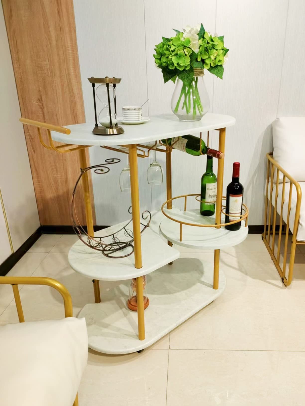 Gold Bar Carts with 4-Tier Storage Shelves, Mobile Bar Serving Cart with Wine Rack and Glass Holder, for The Home, Kitchen, Living Room, Dining Room customer photo 1