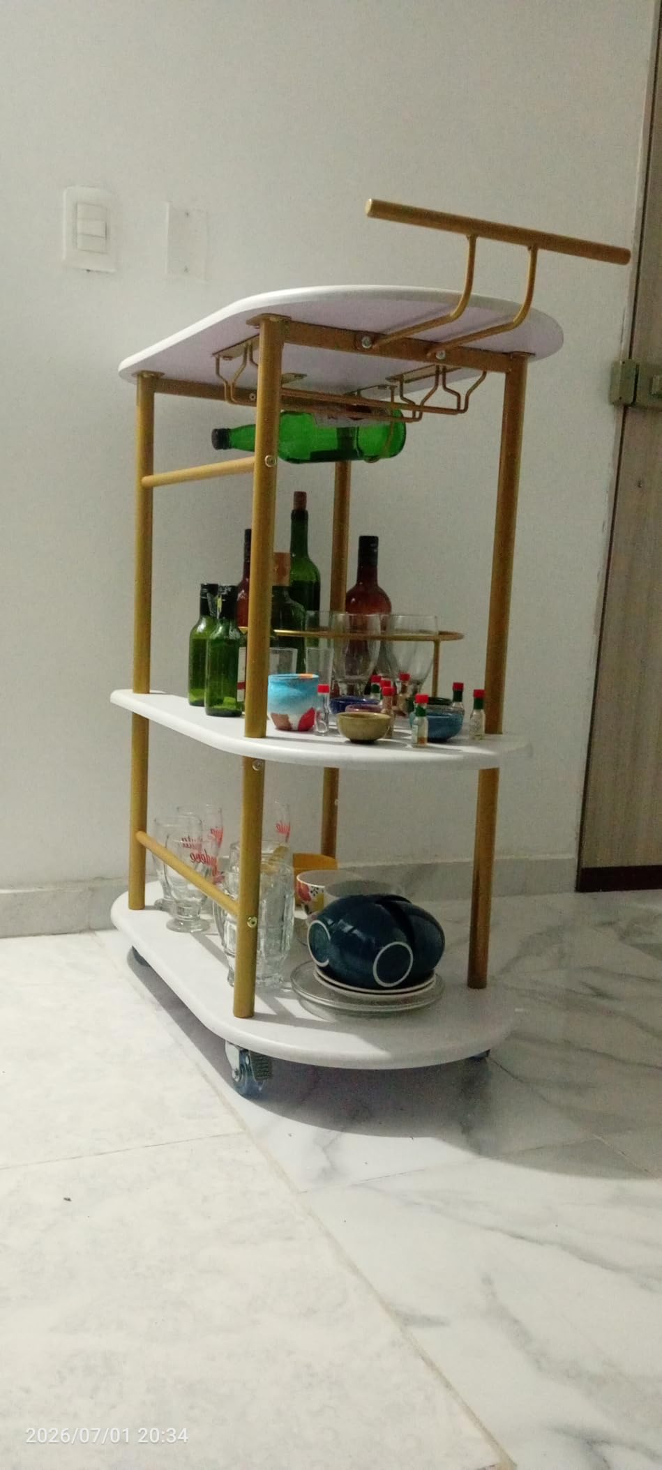 Gold Bar Carts with 4-Tier Storage Shelves, Mobile Bar Serving Cart with Wine Rack and Glass Holder, for The Home, Kitchen, Living Room, Dining Room customer photo 2