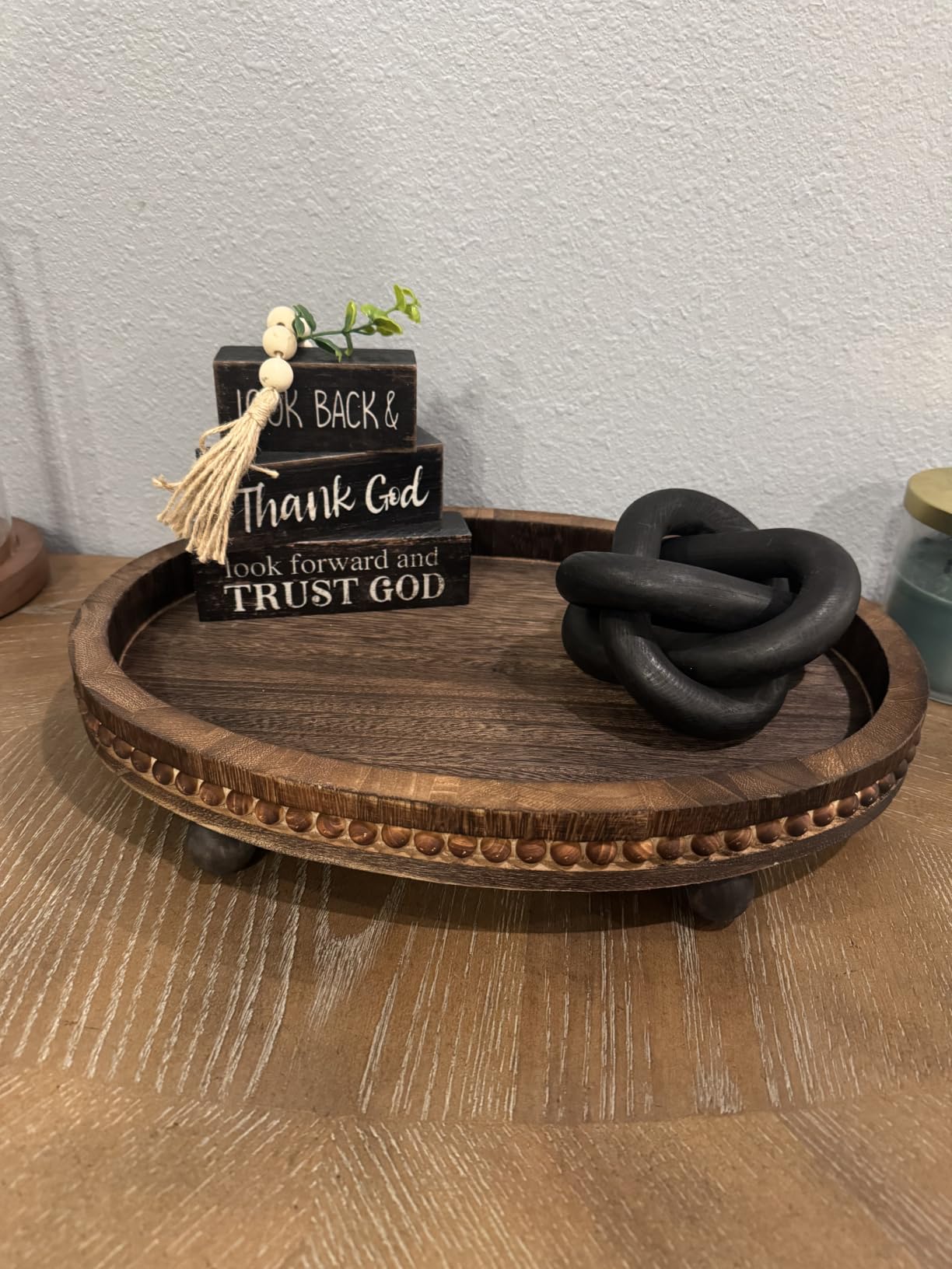 Yalikop 3 Link Wood Knot Decor Rustic Table Shelf Accents, White customer photo 1