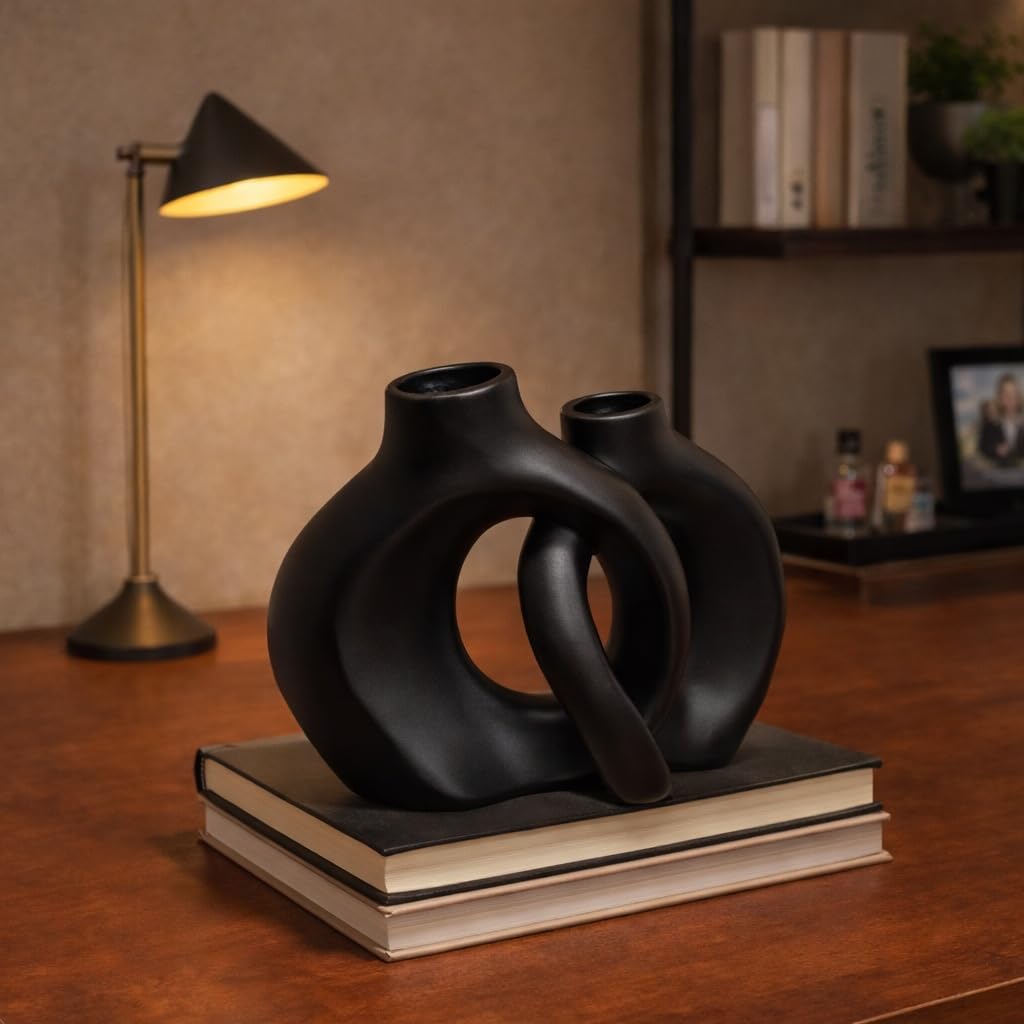 Levvohd Snuggle Hollow Ceramic Vase Set of 2 for Modern Nordic Home Decor customer photo 2