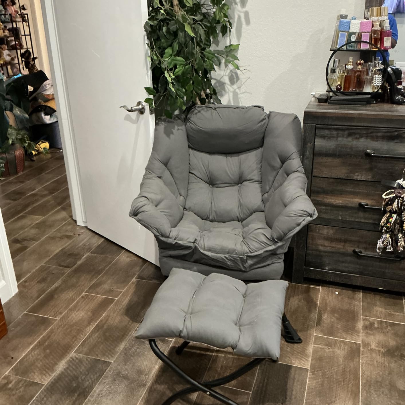 Tiita Lazy Chair with Ottoman, Comfy Reading Accent Chair, Dark Grey customer photo 1