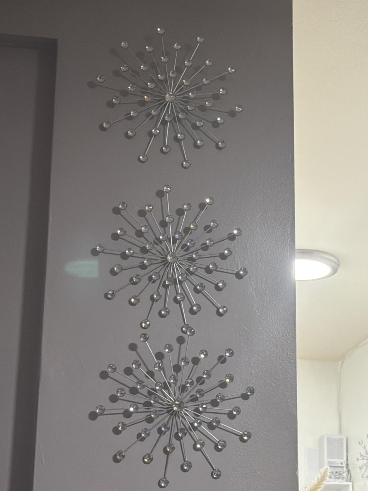 ZEXUIRU 3 Set Silver Starburst Wall Art for Home Decor Metal Bling Crystal Rhinestones Sunburst Wall Decor Sparkling Rhinestone Art Accent Silver - 13in customer photo 1