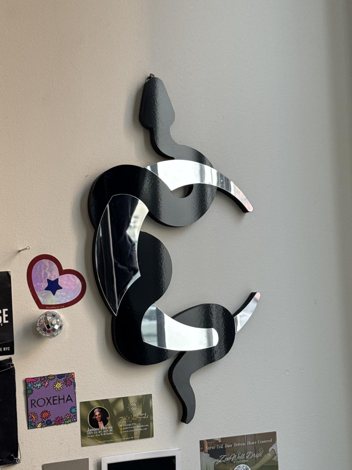 Weysat Black Snake Mirror, Shaped Gothic Boho Hanging Wall Decor, Silver customer photo 2