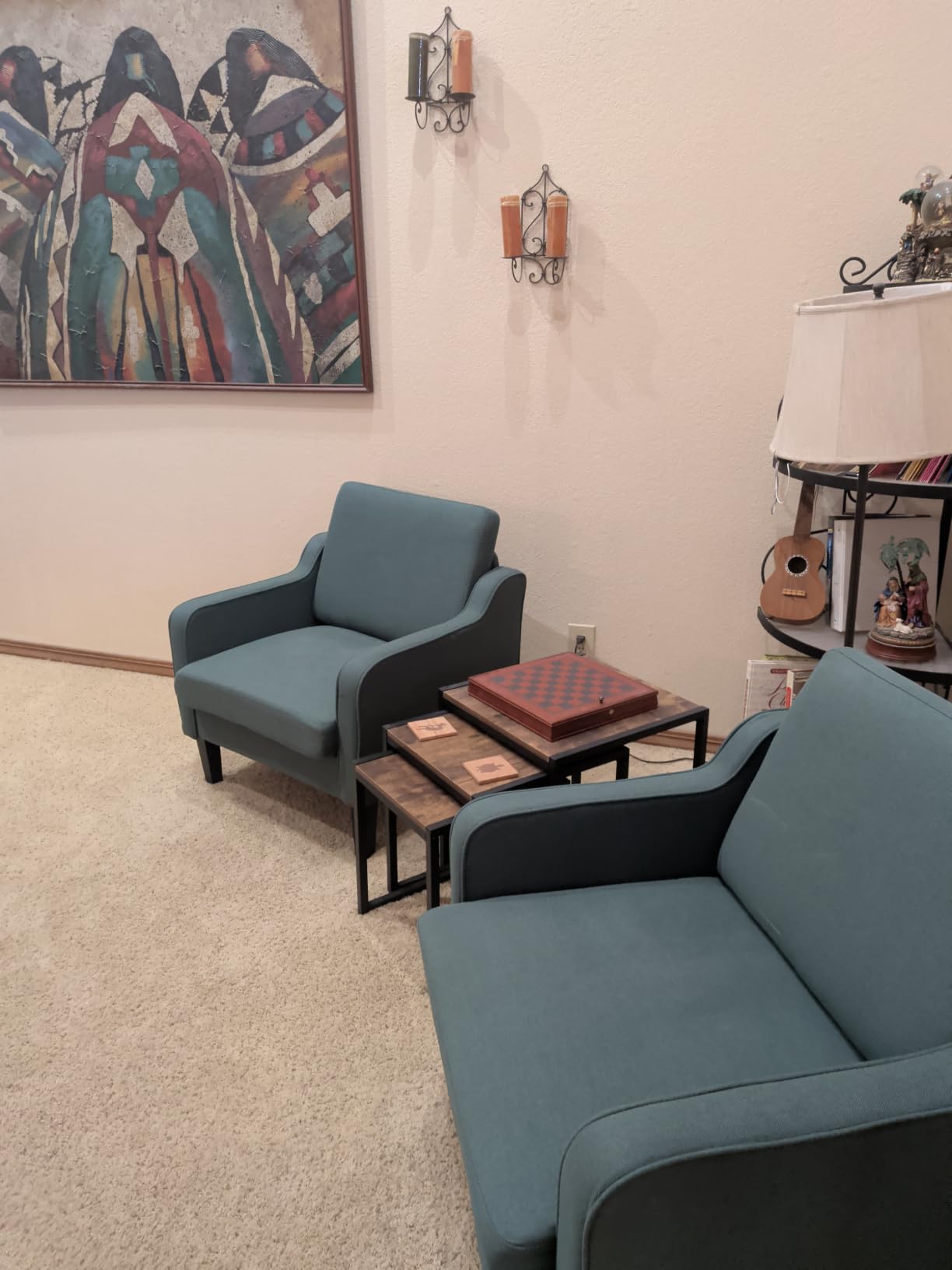 VINGLI Mid century Modern Accent Chair,Navy Blue Fabric Accent Chairs for Living Room Upholstered Armchair with Scooped Arms for Bedroom,Apartment,Studio,Office,Waiting Room customer photo 1