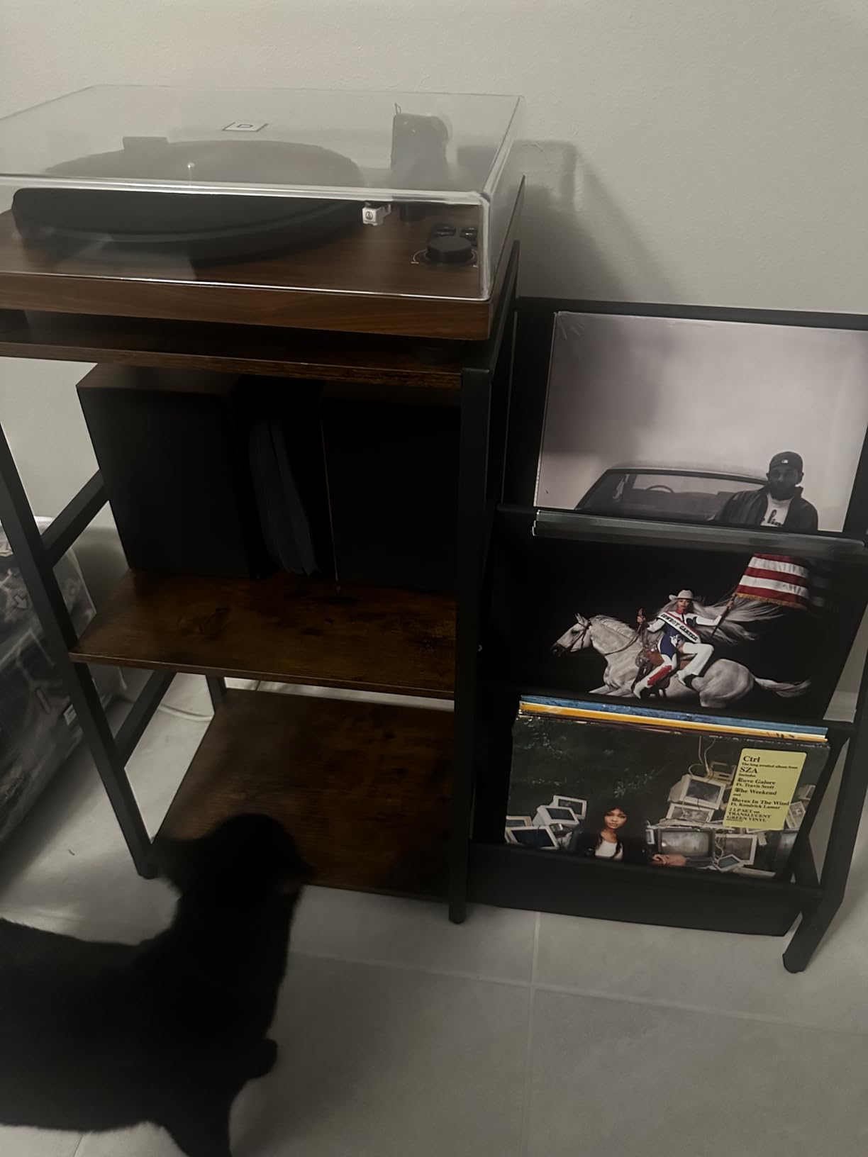 Bikoney Record Player Stand, Turntable Stand with 3-Tier Vinyl Record Storage, Record Player Table 200 Albums, End Table with Vinyl Display Holder Shelf, Record Player Cabinet Media Console for Stereo customer photo 2