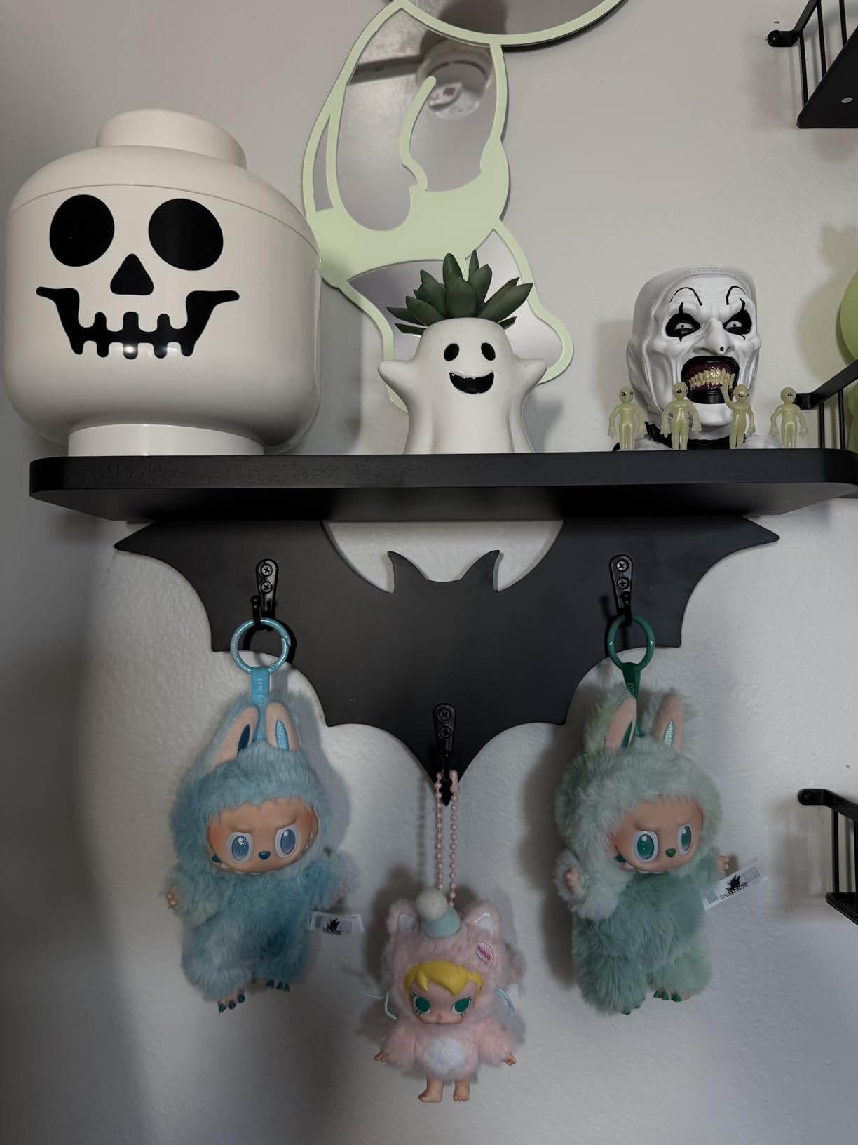 Bat Shelf Floating Shelves for Wall,15.5in Black Shelf with 3 Key Hooks customer photo 2