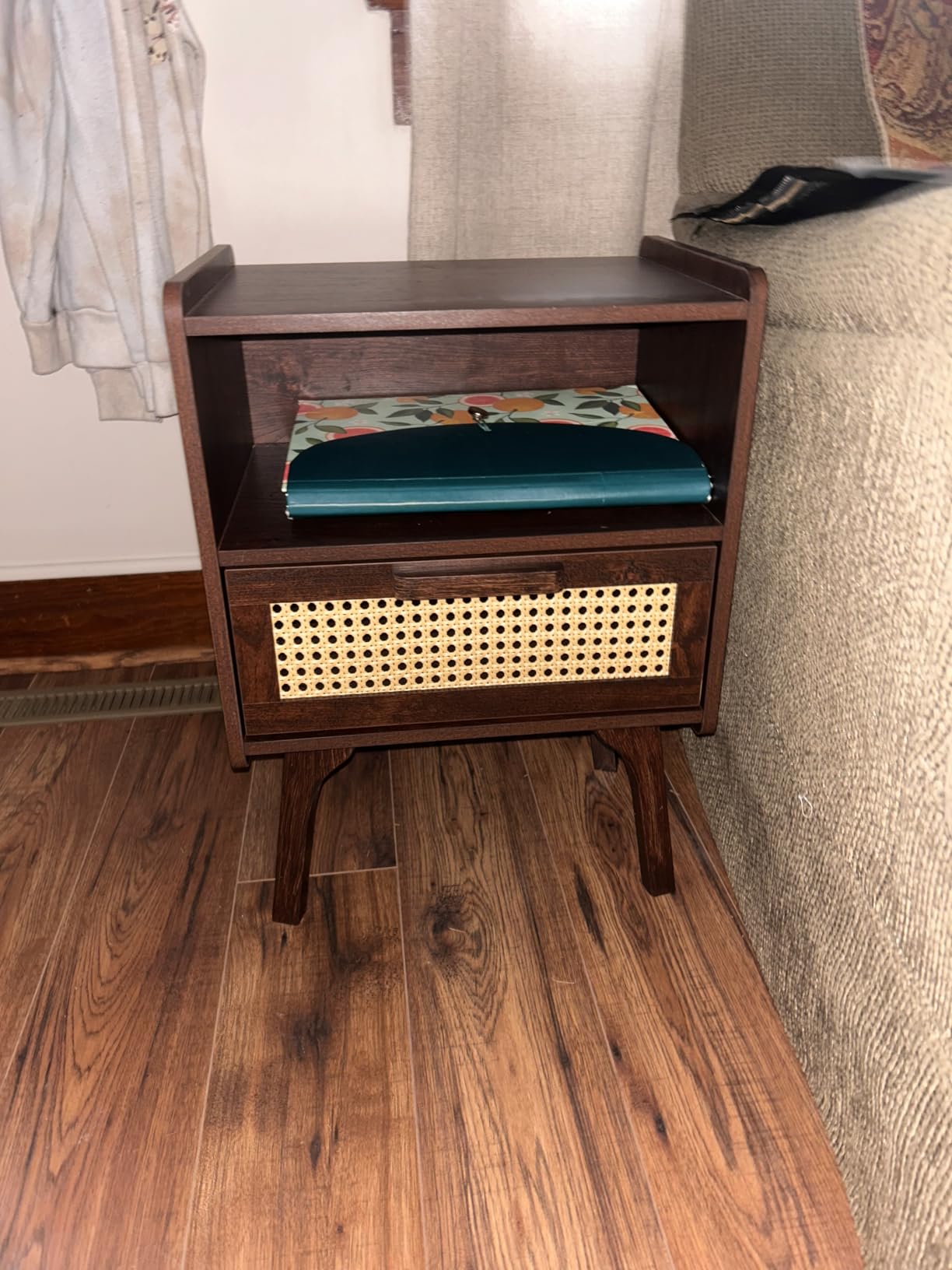 Lerliuo Rattan Nightstand, Boho Side Table with Drawer Open Shelf customer photo 2