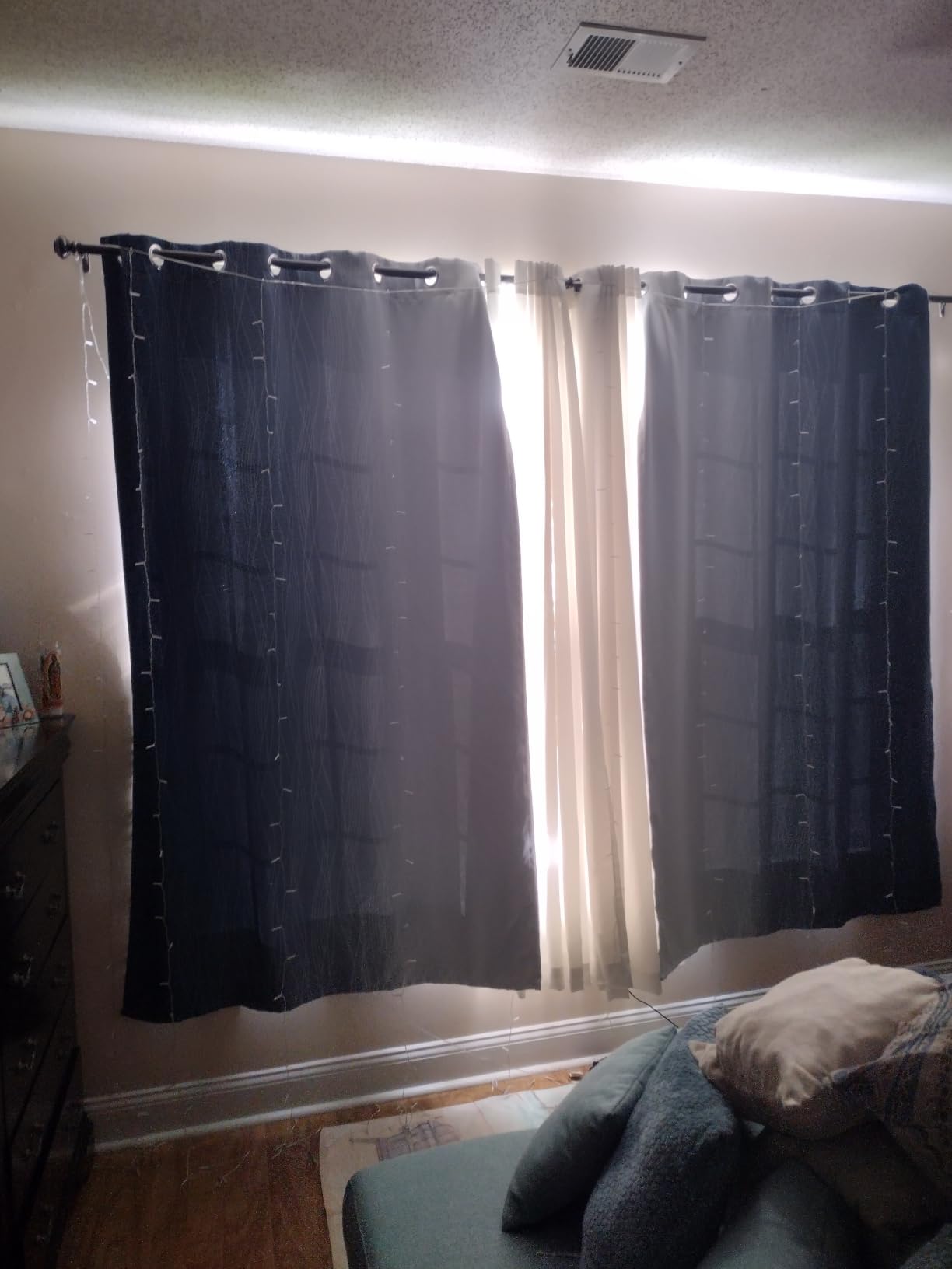 Navy Blue and Greyish White Blackout Curtains for Living Room 84 Inch Long customer photo 1