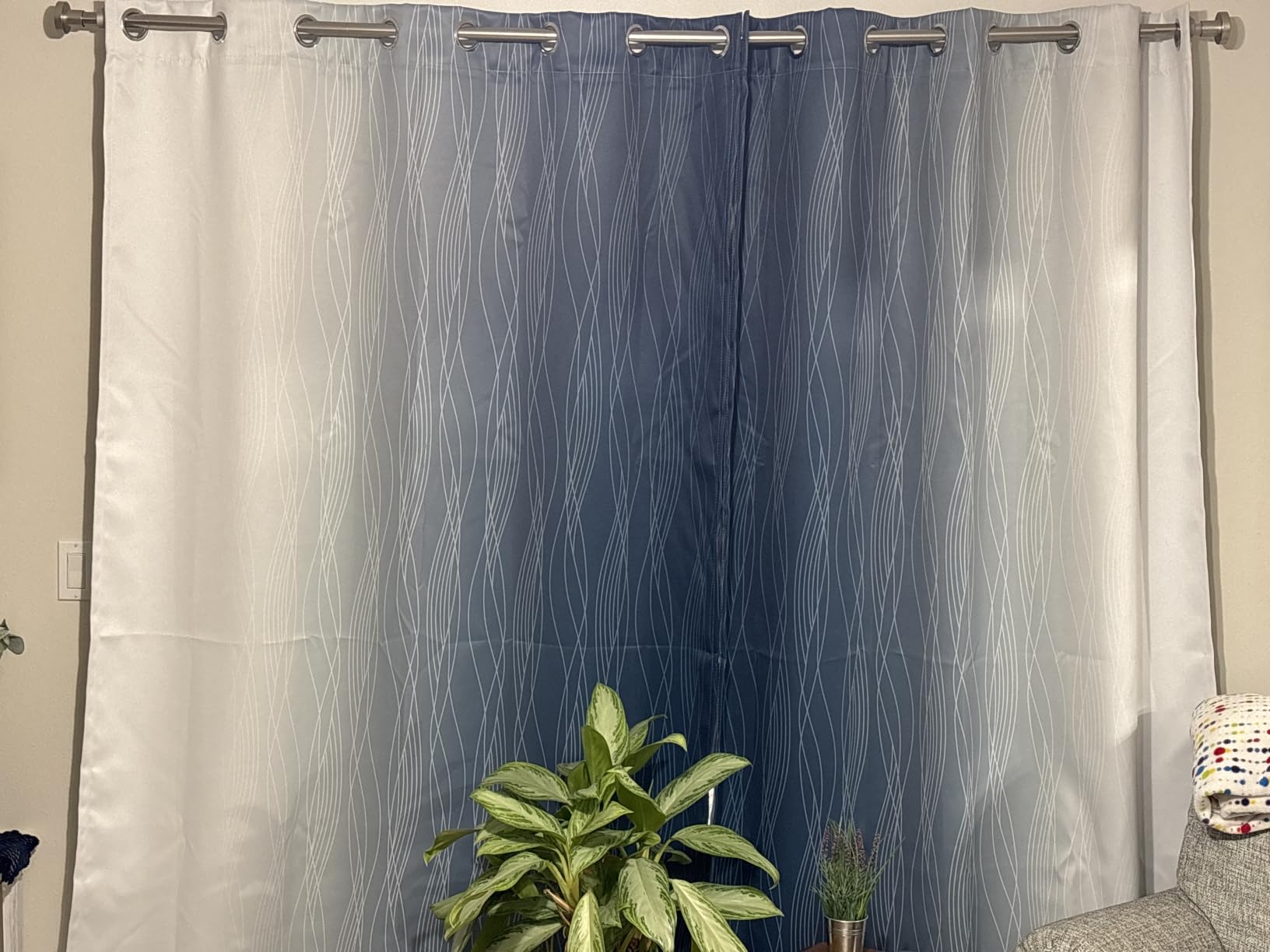 Navy Blue and Greyish White Blackout Curtains for Living Room 84 Inch Long customer photo 2