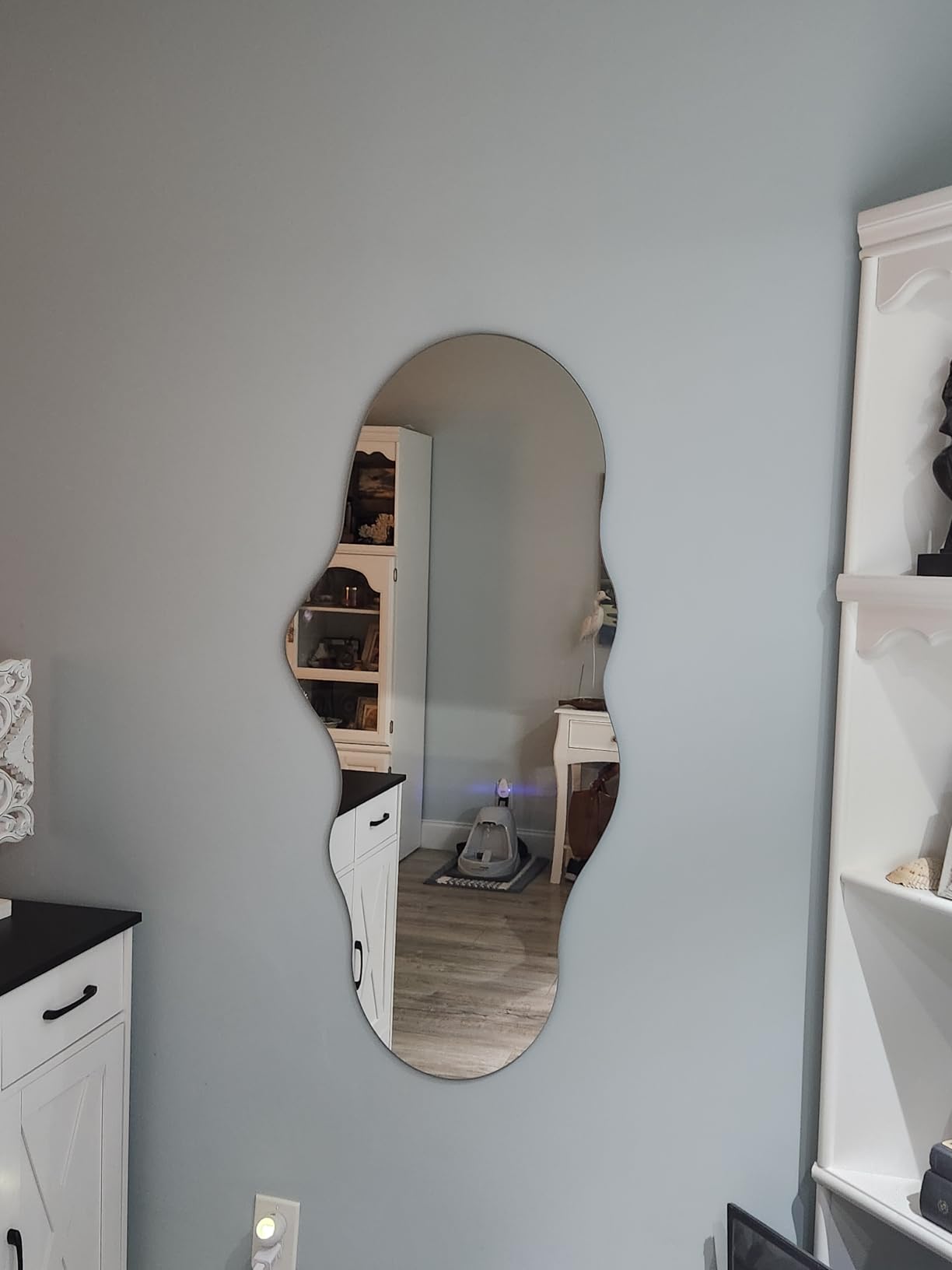 BST FURNH Cloud Shaped Wall Mirror 47x23 Inch - Large Irregular Asymmetrical Mirror for Living Room Bedroom Bathroom Entryway, Frameless Decorative Wall Mounted Mirror, White customer photo 1