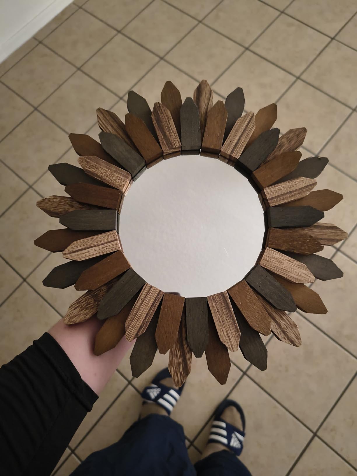 Honiway Boho Wall Decor 21 inch Wall Mirror Rustic Wood Decorative Mirror for Room Decor Rustic Home Decor Farmhouse Wall Decor at Living Room Bedroom Bathroom Hallway Trilcolor customer photo 1