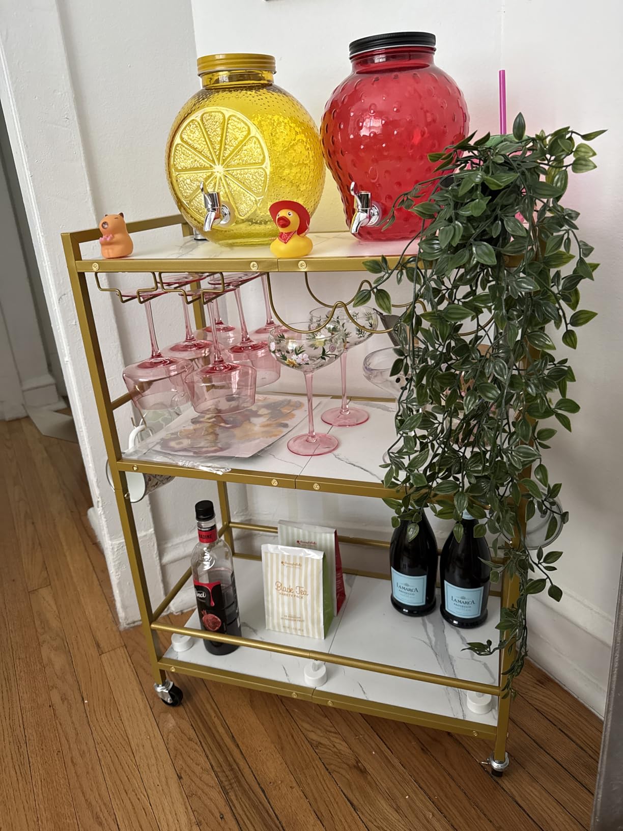 TUTOTAK Bar Cart with Wheels, Drink Cart with Wine Rack and Glass Holder customer photo 1