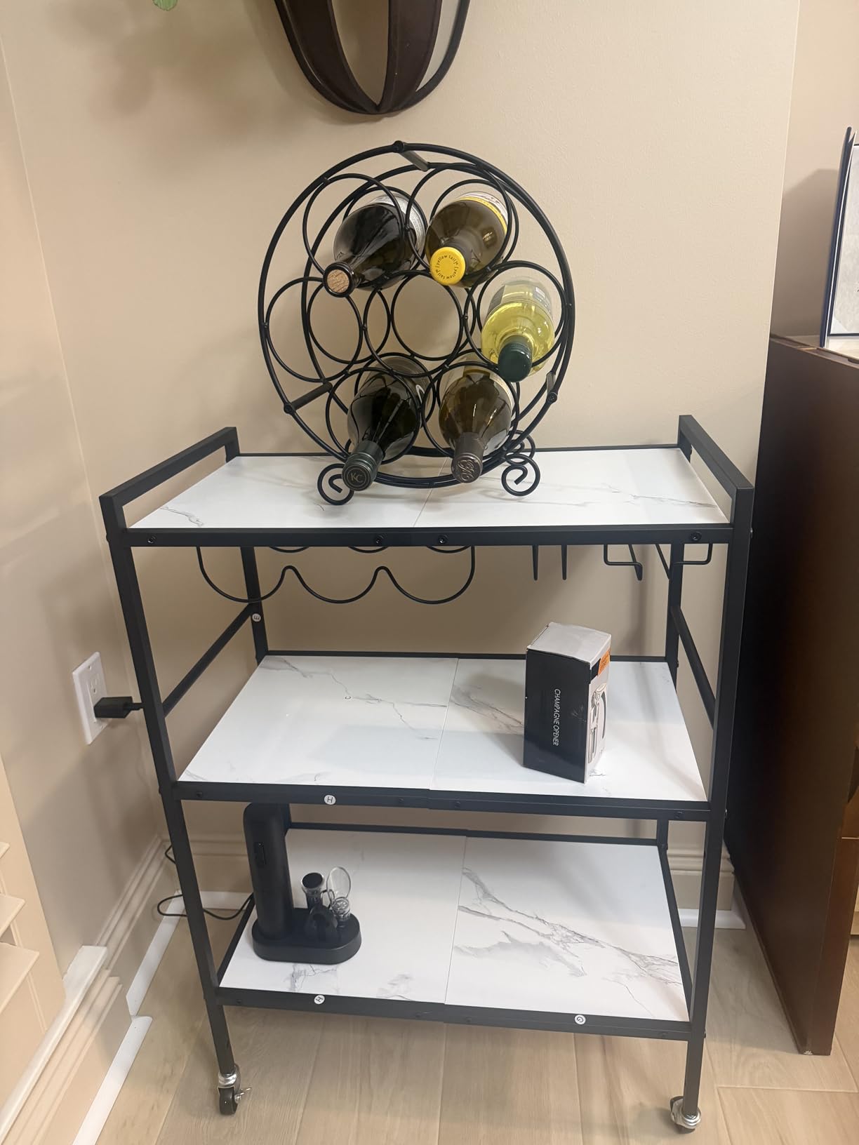 TUTOTAK Bar Cart with Wheels, Drink Cart with Wine Rack and Glass Holder customer photo 2