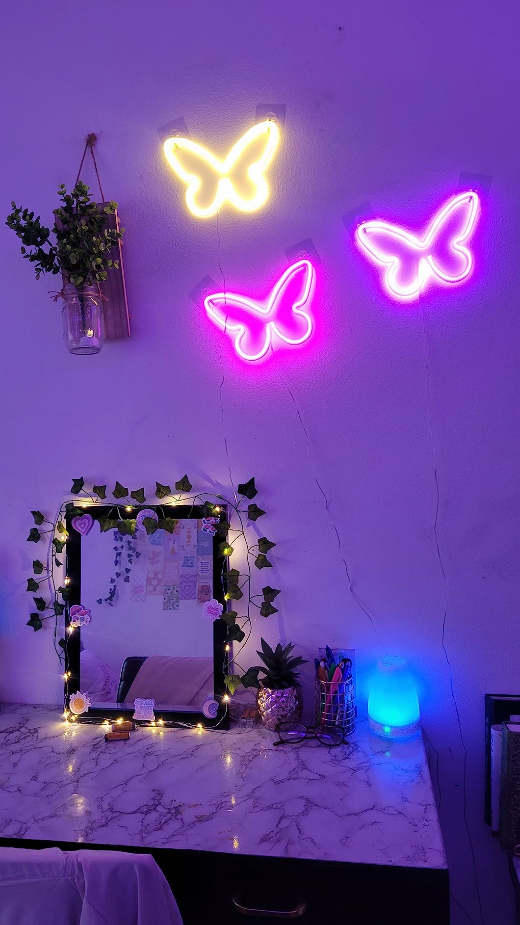 BRIGHTDECK 3 Pack Butterfly Neon Signs for Bedroom, Pink Purple White customer photo 2