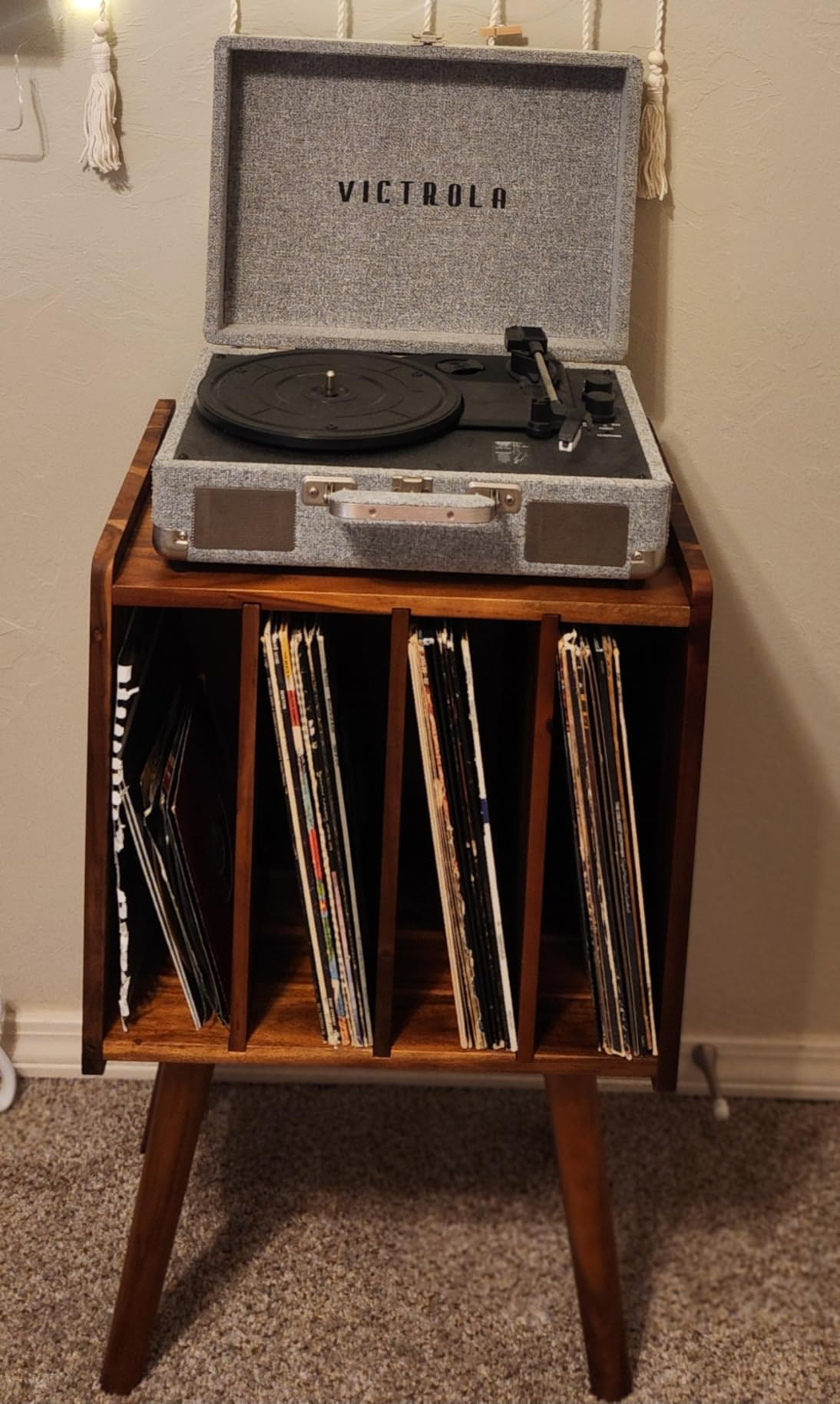 2BHOME Wooden LP Record Player Stand with 4 Cabinets, Holds up to 100 Vinyls, Metal Record Storage Holder and Organizer Table, Classical Design for Files/Book (Mid-Century Modern) customer photo 2
