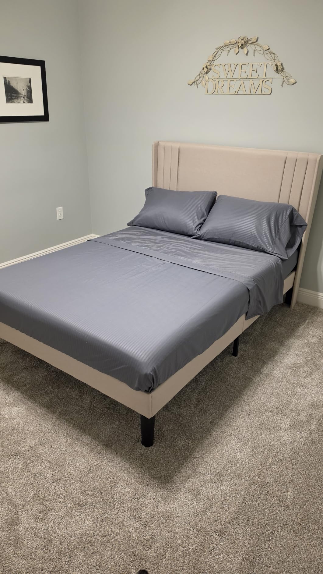 Gizoon Queen Bed Frame with Wingback Headboard, Upholstered Platform Bed customer photo 1