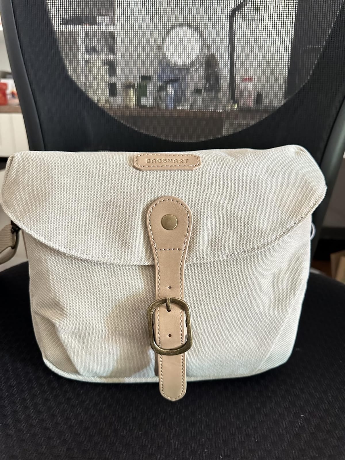 BAGSMART Canvas Crossbody Camera Bag with Rain Cover Women Men, Ivory White customer photo 1