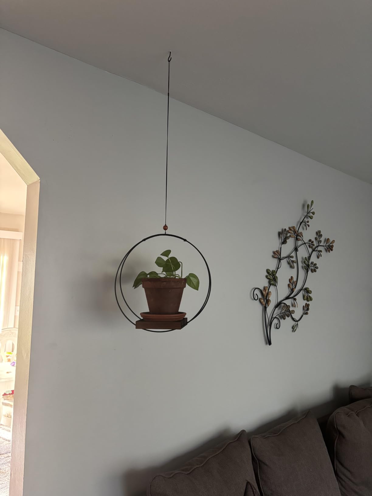 Hanging Planter for Indoor Plants, Black Plant Hanger Indoor with Sturdy Wood Base, Modern Boho Macrame Plant Hanger for 3-5.5 Inch Pot, Hanging Wall Ceiling Window Home Decor (Pots Not Included) customer photo 1