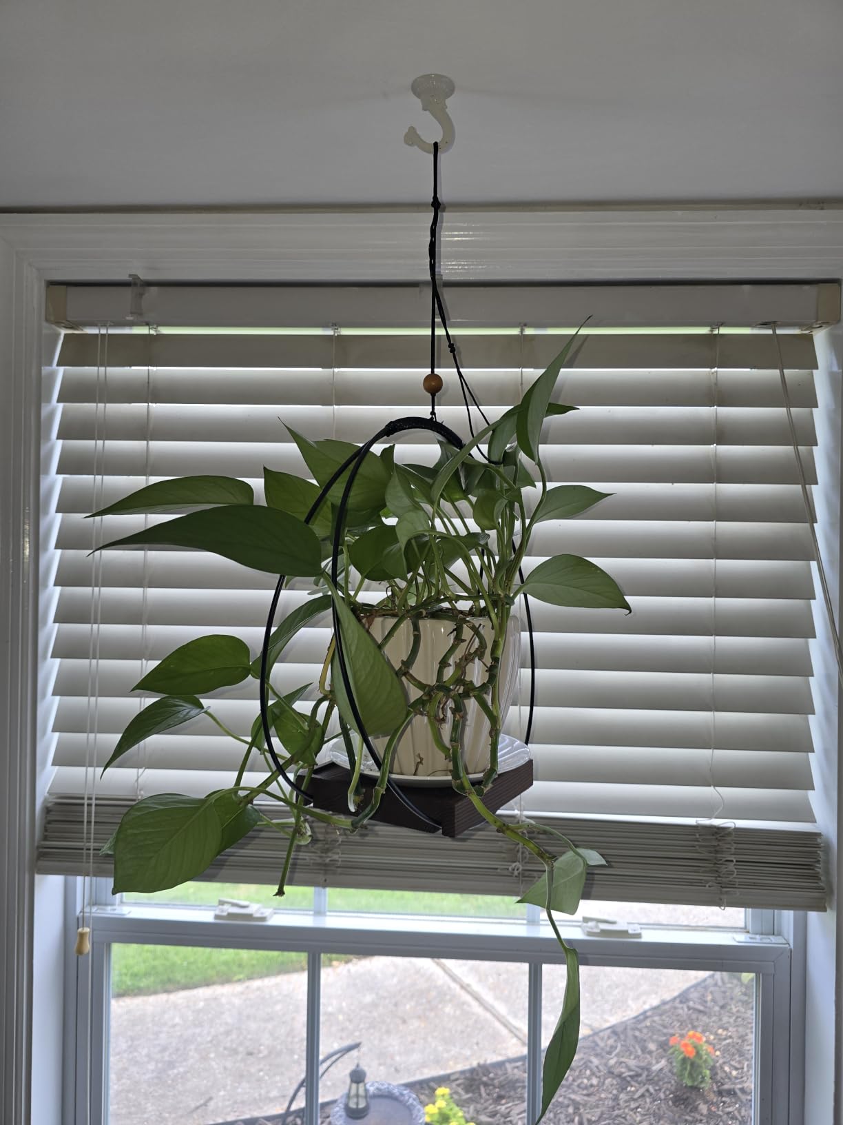 Hanging Planter for Indoor Plants, Black Plant Hanger Indoor with Sturdy Wood Base, Modern Boho Macrame Plant Hanger for 3-5.5 Inch Pot, Hanging Wall Ceiling Window Home Decor (Pots Not Included) customer photo 2