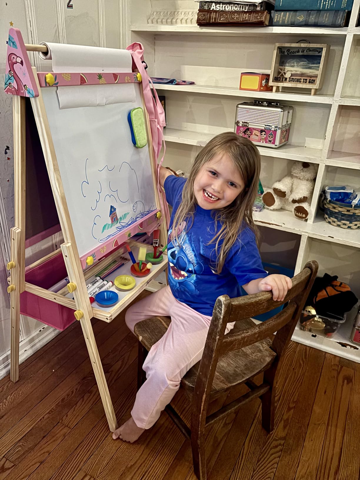 Joyooss Art Easel for Kids Easel for Toddlers,Adjustable Standing Wooden Toddler Easels Kid Whiteboard & Chalk Board Kids Dry Erase Board,Art Easel for Kid Age 2-4 4-8 9-12 Drawing Easels customer photo 1