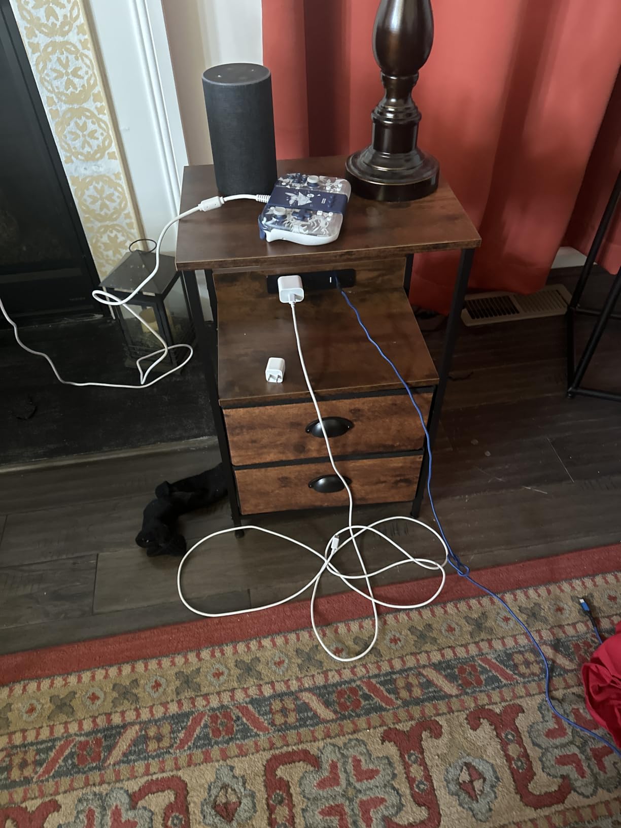 Furologee Night Stand with Charging Station, 2 Fabric Drawers, White customer photo 1