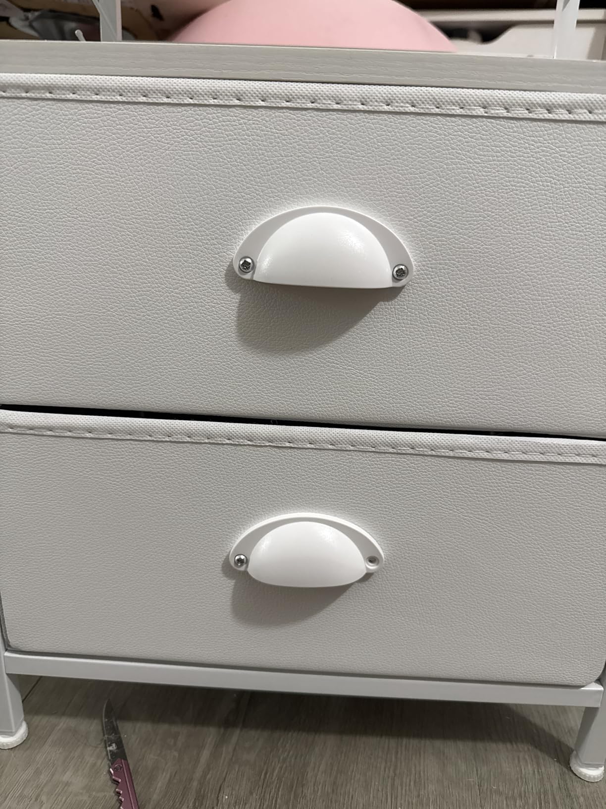 Furologee Night Stand with Charging Station, 2 Fabric Drawers, White customer photo 2